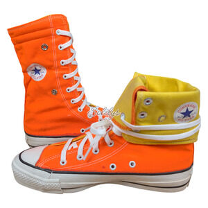Converse 1987 RARE Vintage NeeHi XHI Calf Fold Orange Yellow Sneakers M6.5 W8.5